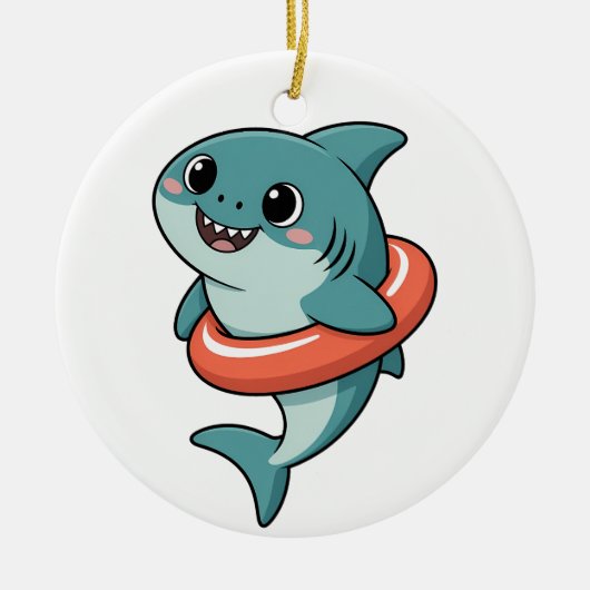 Schattige Haai Baby Met Drijver | Kinderen Keramisch Ornament (Voorkant)