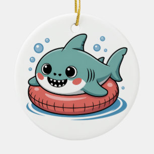 Schattige haai baby met vlot   Kinderen Keramisch Ornament