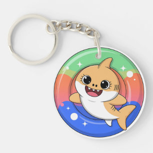 Schattige haai baby met vlot   Kinderen Sleutelhanger