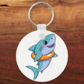 Schattige haai baby met vlot | Kinderen Sleutelhanger (Achterkant)