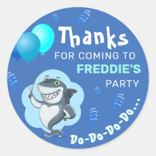 Schattige Haai Blauwe Ballonnen Verjaardag Ronde Sticker