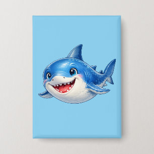 Schattige haai met grote ogen Gelukkig oceandier I Button