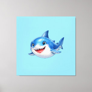 Schattige haai met grote ogen Gelukkig oceandier I Canvas Afdruk