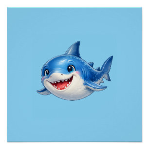 Schattige haai met grote ogen Gelukkig oceandier I Perfect Poster