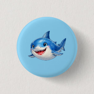 Schattige haai met grote ogen Gelukkig oceandier I Ronde Button 3,2 Cm