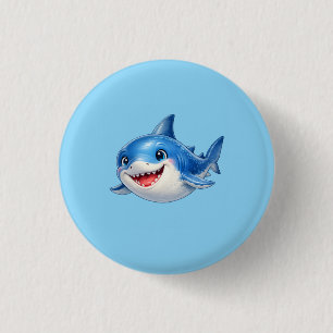 Schattige haai met grote ogen Gelukkig oceandier I Ronde Button 3,2 Cm