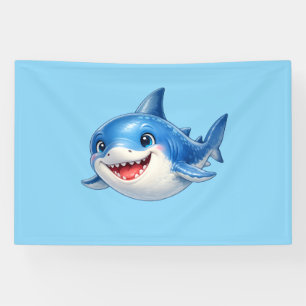Schattige haai met grote ogen Gelukkig oceandier I Spandoek
