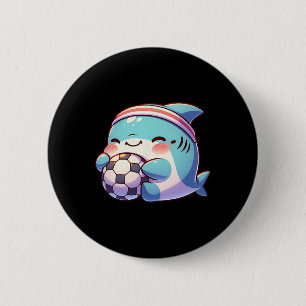 Schattige Haai Voetbalspeler Kawaii Voetbal Atleet Ronde Button 5,7 Cm