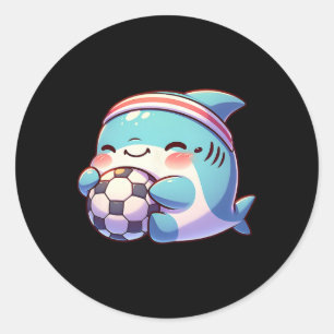 Schattige haai-voetbalspeler Kawaii voetballer atl Ronde Sticker