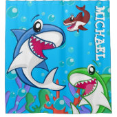 Schattige haai Zee leven oceaan blauw  Kinder Douchegordijn (Voorkant)