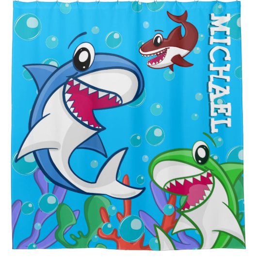 Schattige haai Zee leven oceaan blauw  Kinder Douchegordijn (Voorkant)