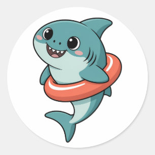 Schattige haaienbaby met vlot   Kinderen Ronde Sticker