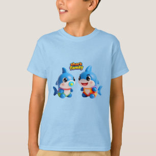 Schattige Haaienfamilie 3D Cartoon Personage Kawai T-shirt