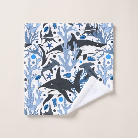 Schattige haaienpatroon Badhanddoekset Bad Handdoek (Wasdoekje)