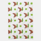 Schattige haan, kip, groene polka stippen theedoek (Verticaal)