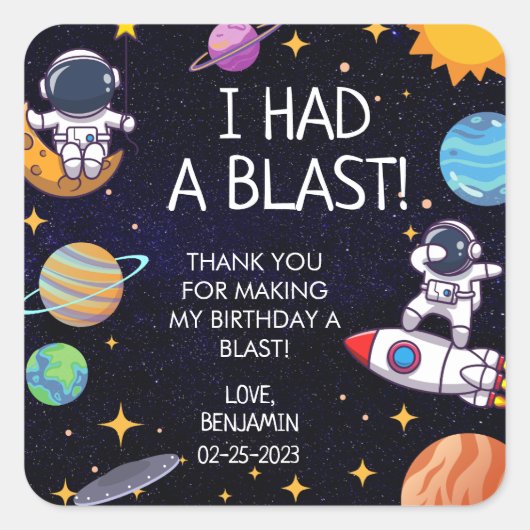 Schattige had ik een Blast Space Theme Any Age Bir Vierkante Sticker (Voorkant)