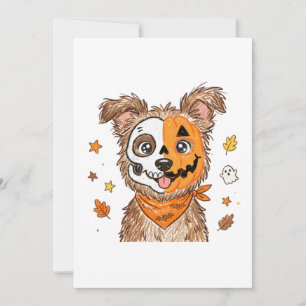 Schattige Half Skelet Half Pompoen Hond Halloween Bedankkaart