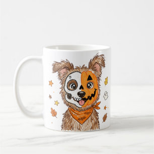Schattige Half Skelet Half Pompoen Hond Halloween Koffiemok