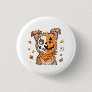 Schattige Half Skelet Half Pompoen Hond Halloween Ronde Button 3,2 Cm