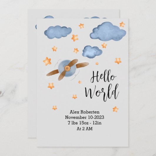 Schattige hallo wereld aquarel  aankondiging (Voorkant / Achterkant)