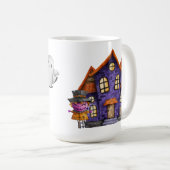 SCHATTIGE HALLOEEN GRAY CAT GHOST HAUNTED HUUSE KOFFIEMOK (Voorkant rechts)