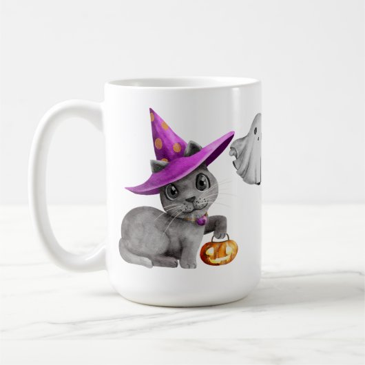 SCHATTIGE HALLOEEN GRAY CAT GHOST HAUNTED HUUSE KOFFIEMOK (Links)