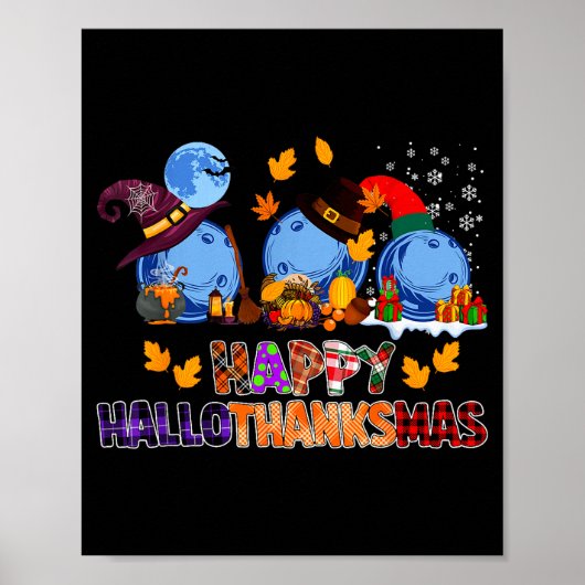 Schattige Hallothanksmas Bowling Halloween Thanksg Poster (Voorkant)