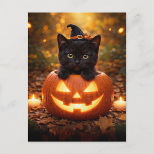 Schattige Halloween achterkat en Jack O Lantern Feestdagenkaart