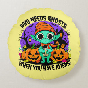 Schattige Halloween Alien Design voor Spooky Fun! Rond Kussen