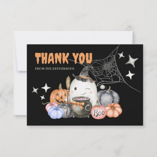 Schattige Halloween Baby shower pompoen Little Boo Bedankkaart (Voorkant)