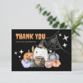 Schattige Halloween Baby shower pompoen Little Boo Bedankkaart (Staand voorkant)