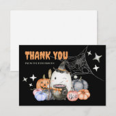 Schattige Halloween Baby shower pompoen Little Boo Bedankkaart (Voorkant / Achterkant)