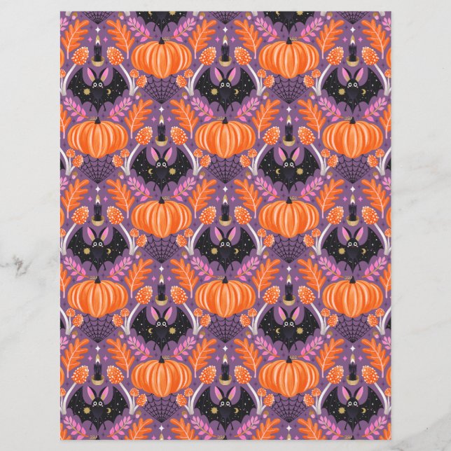 Schattige Halloween Bat en Pompoen Scrapbook Papie (Voorkant)