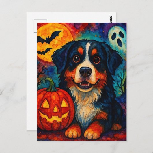 Schattige Halloween Berner Berghond Briefkaart (Voorkant / Achterkant)
