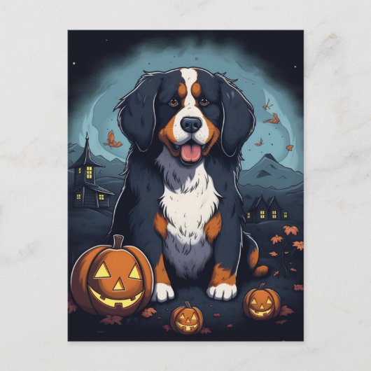 Schattige Halloween Berner Berghond Cartoon Briefkaart (Voorkant)