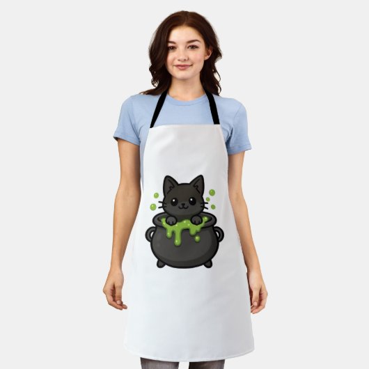 Schattige Halloween Black Cat Classic T-shirt Schort (Gedragen)
