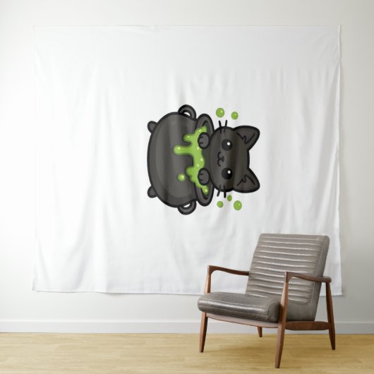 Schattige Halloween Black Cat Classic T-shirt Wandkleed (In Situ (horizontaal))