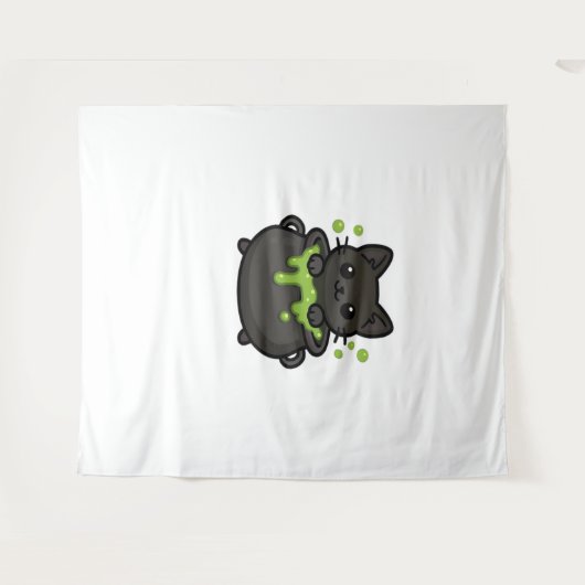 Schattige Halloween Black Cat Classic T-shirt Wandkleed (Voorkant (horizontaal))