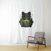 Schattige Halloween Black Cat Classic T-shirt Wandkleed (In situ)