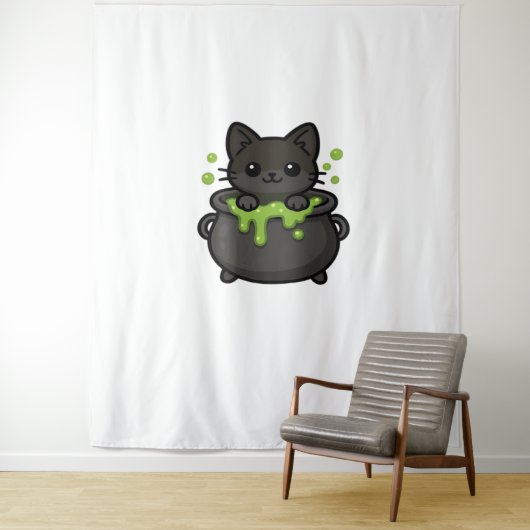 Schattige Halloween Black Cat Classic T-shirt Wandkleed (In situ)