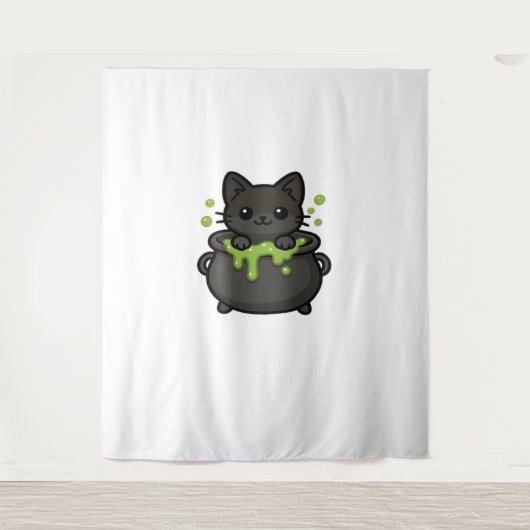 Schattige Halloween Black Cat Classic T-shirt Wandkleed (Voorkant)