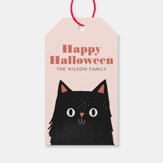 Schattige Halloween Black Cat Spooky Cadeaulabel (Achterkant)