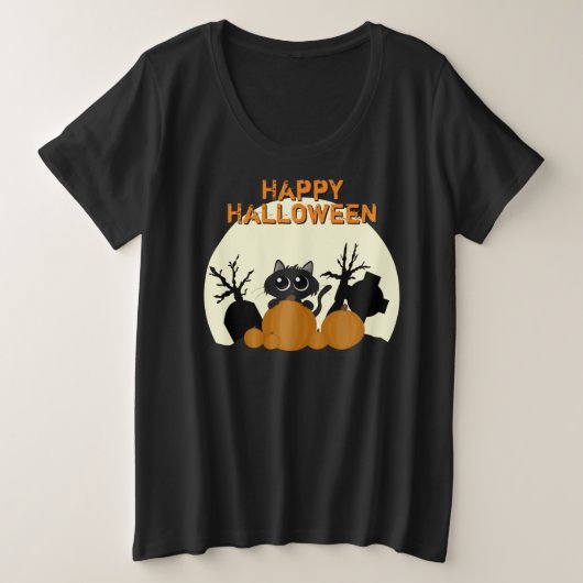 Schattige Halloween Black Cat Spooky Grote Maat T-shirt (Design voorkant)