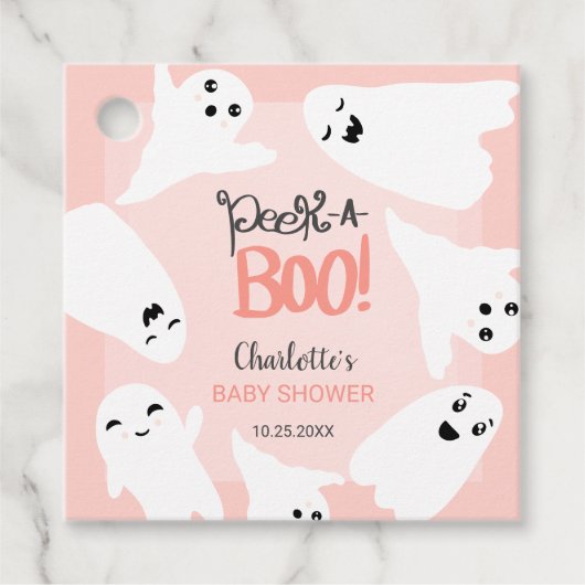 Schattige Halloween boe geesten roze baby shower Bedankjes Labels (Voorkant)