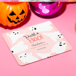 Schattige Halloween boe geesten roze baby shower Kartonnen Onderzetters