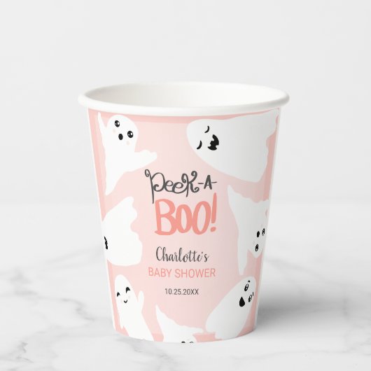 Schattige Halloween boe geesten roze baby shower Papieren Bekers (Voorkant)