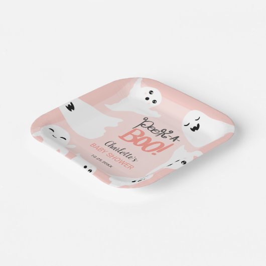 Schattige Halloween boe geesten roze baby shower Papieren Bordje (Gebogen)
