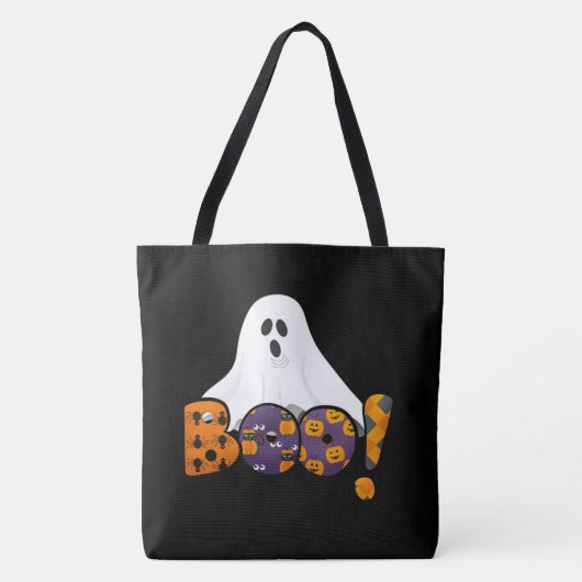 Schattige Halloween BOO met Ghost Black Canvas tas (Voorkant)