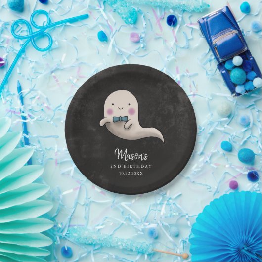 Schattige Halloween Bow Stropdas Ghost Verjaardags Papieren Bordje (Feest)