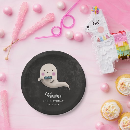 Schattige Halloween Bow Stropdas Ghost Verjaardags Papieren Bordje (Feest)